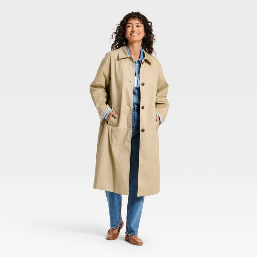 Women's Twill Trench Coat - Universal Thread Tan M - Picture 3 of 3
